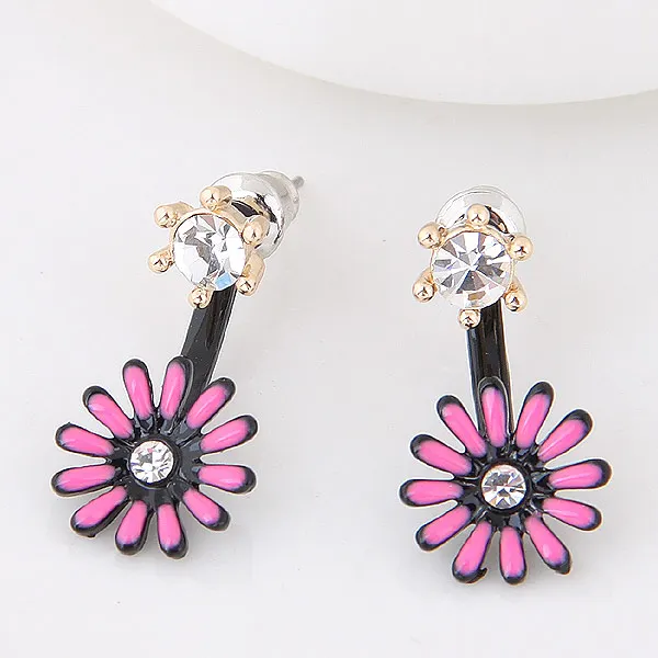 Colorful Enamel Flower Earrings crystal Stud Daisy Earring For Women