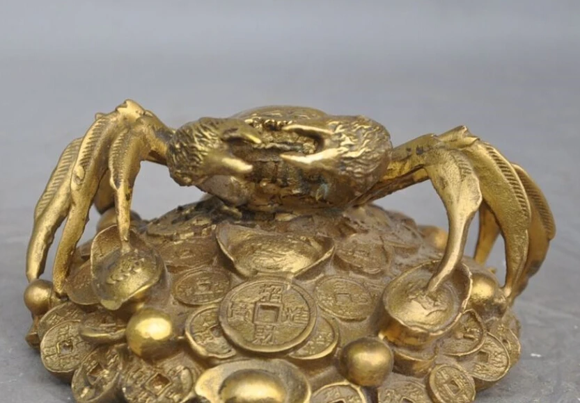 

Chinese feng shui copper brass wealth yuan bao money coin sea Crab lucky statue