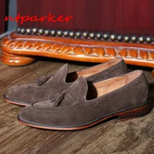 Tassel Fringe Suede leather Man Loafers Shoes Flats Genuine leather Slip on Formal Casual Shoes Italian