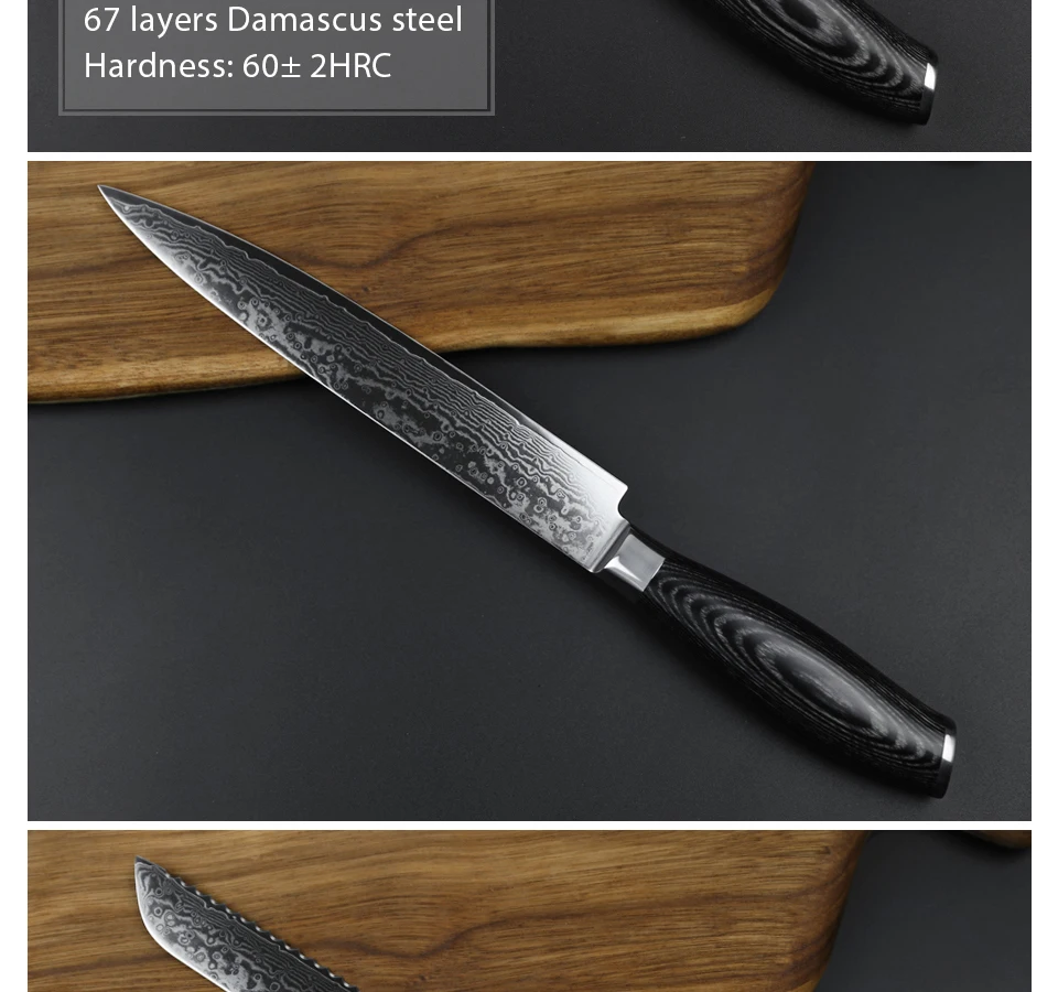XINZUO 6 шт. набор кухонных ножей 67 слоев высокоуглеродистой японской VG10 дамасской стали шеф-повара Santoku универсальный нож Pakka с деревянной ручкой