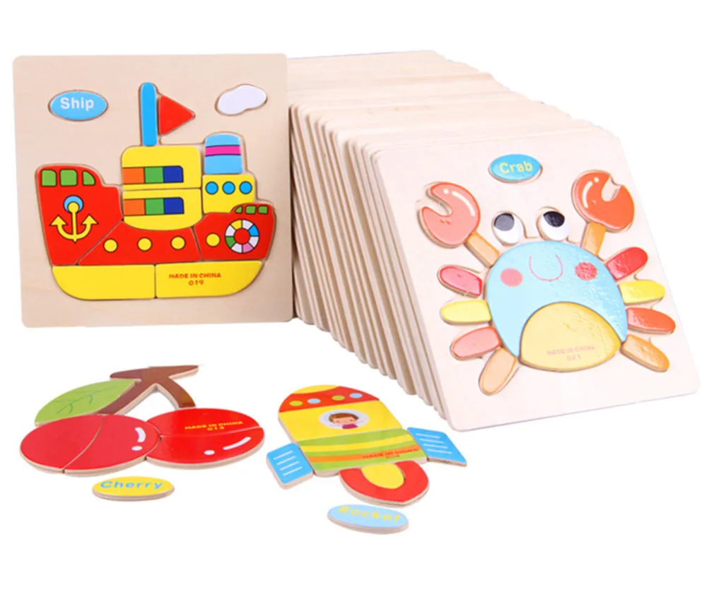 

BPKids 3D Puzzles Jigsaw Wooden Toys For Children Cartoon Animal Traffic Puzzles Intelligence Children Early Educational Toys