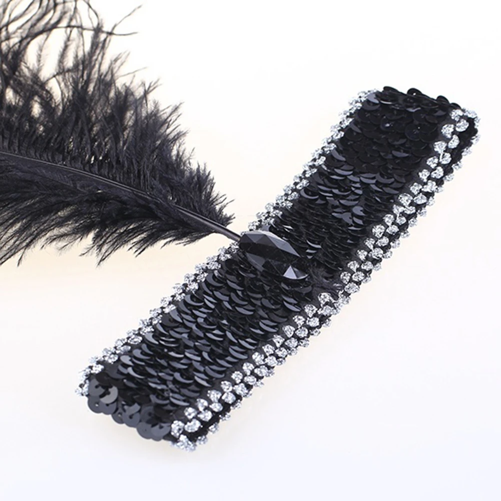Vintage Feather Headband Shining Sequin Performance Costume Hairband Headpiece (2)