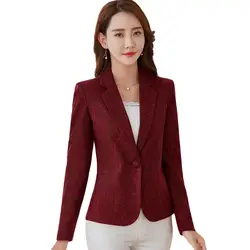 Новые зимние Для женщин блейзер крупнейших Размеры 5XL корейские узкие длинные рукава Элегантный жакет для офиса семь цветов