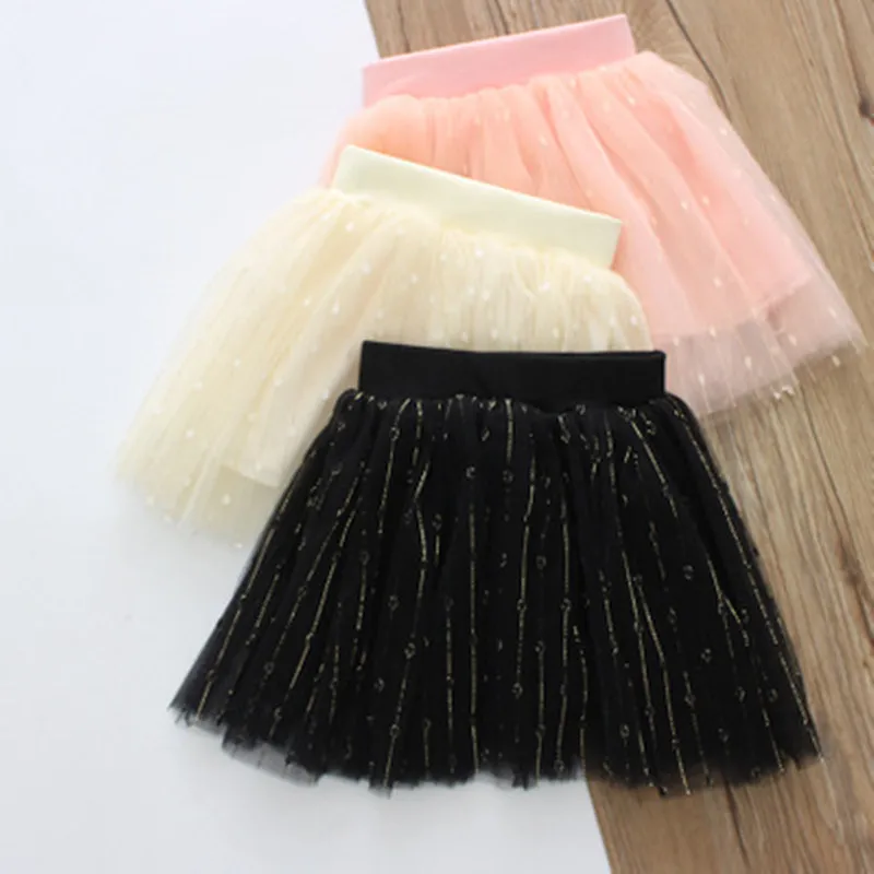 

2019 New Summer Girls Skirts Casual Party Tutu Skirt Gold silk Printing Solid Multi-layer Mesh Children's Skirts