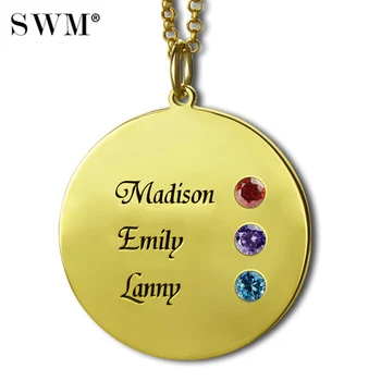 

Gold Color Necklace Custom Name BirthStone Necklaces Disc Pendant Chain Sieraden Jewelry For Mom Grandma Trinket Colar Feminino