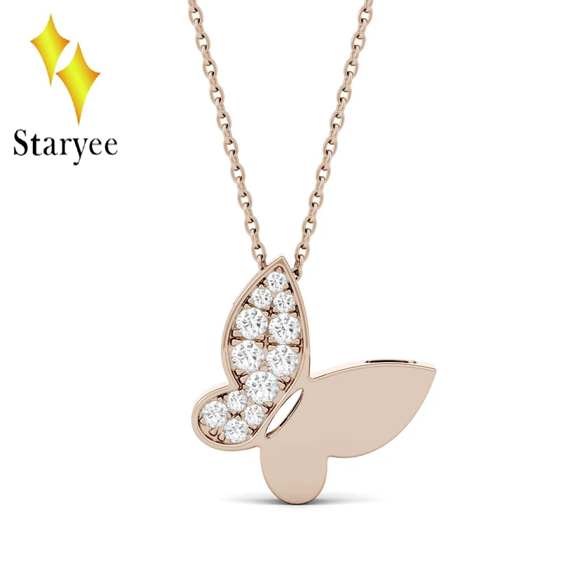 

Real 18K 750 Rose Gold Butterfly Pendant GH Color Lab Grown Moissanite Diamond Pendant Necklace for Women Fine Jewelry