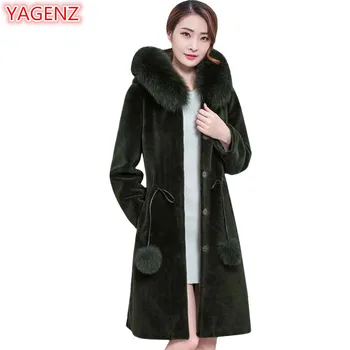 

YAGENZ New product Fur collar Hooded Imitation Lamb hair Womens clothes Top quality Fur coat Womens Winter Jacket Large size 588