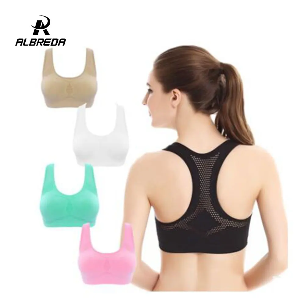 

ALBREDA Sport Bra Large size Quick dry Fitness Shockproof For Women Running Breathable Yoga bra Mesh Seamless Underwear Top Tan