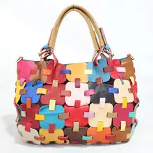 Новое поступление сумки натуральная кожа Для Женщин Корова кожа Сумочка Настоящее кожаные сумки Красочные стеганые леди сумка-шоппер большой