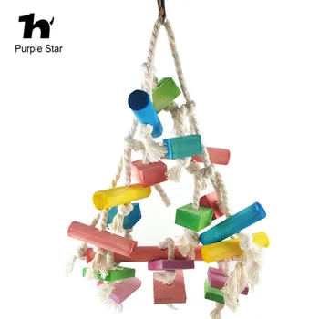 

Purple Star Pet Parrot Colorful Wood Chewing Blocks Cotton Ropes Bite Toys Cage Pendant Decor Macaw Cockatiels Play Climbing Toy