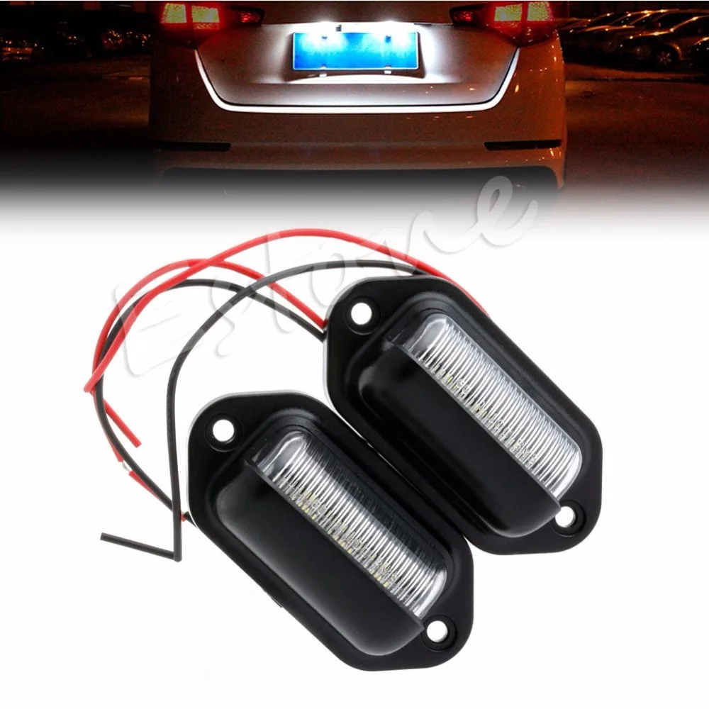 2x 6 LED License Plate Tag Light Interior Step Lamp Side Marker Lights Truck 12V