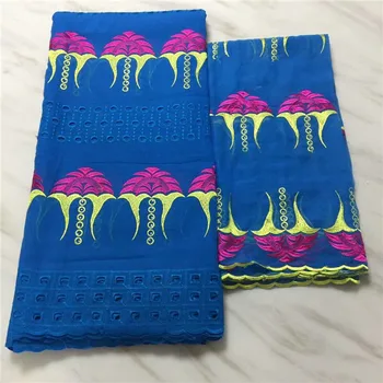 

Popular African cotton lace fabric with 2y Swiss voile lace scarf lace material for party ECV1(5+2y) multi color