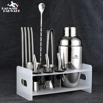 

Cocktail Shaker Bar Set - 13 Pieces Bartender Kit Includes shaker (350ml Or 550ml), rack, spoon, pourer, straw, jigger,ice tong