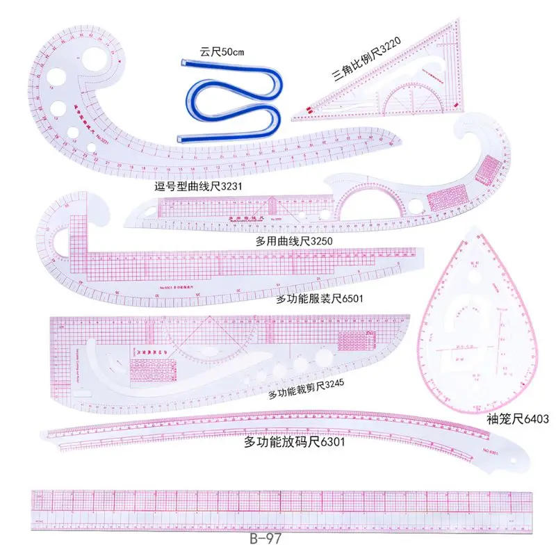 9 шт./компл. пошив по индивидуальному заказу прямой французский кривой линейки рисунок линии измерения многофункциональный DIY Костюмы лоскутное ремесло