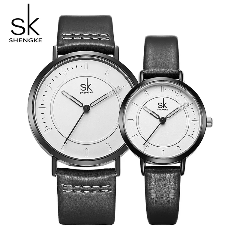 Shengke парные часы набор новые модные женские мужские синие кожаные часы SK роскошные женские мужские любитель кварцевых часов подарки# K8041 - Цвет: couple black