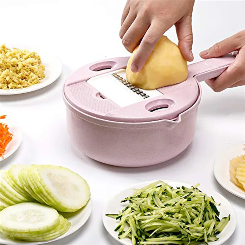 

Mandoline Slicer Vegetable Slicer Potato Peeler Carrot Onion Grater with Strainer Vegetable Cutter 8 in 1 Kitchen Accessories