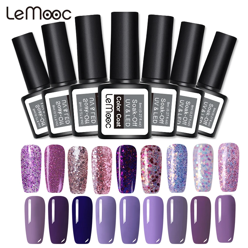 Lemooc, 8 мл, фиолетовый цвет, серия Гель-лаков, долговечный Гель-лак для ногтей, вылечивается УФ-лампой, светодиодный лак для ногтей, Гель-лак