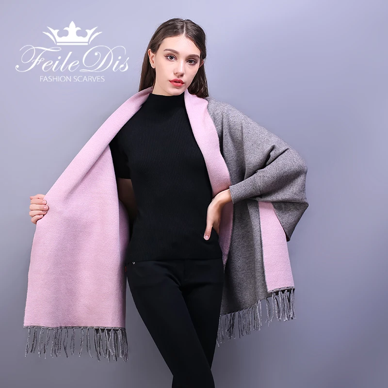 [FEILEDIS]2019 autumn and winter ladies double-sided shawl scarf thick long section with a sleeve cashmere cloak FD101 |