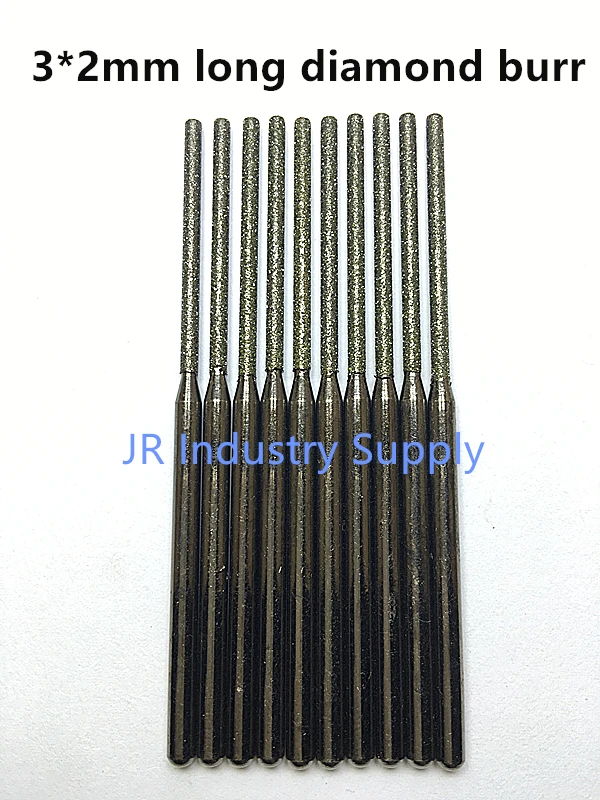 Jrealmer 2mm long diamond burrs bits 3mm shank grinding bits 10pcs=1lot