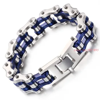 

High Quatity Women Men's Bike Chain Bracelet Silver Blue Color Stainless Steel Link Bicycle Bike Chain Bracelets 22cm