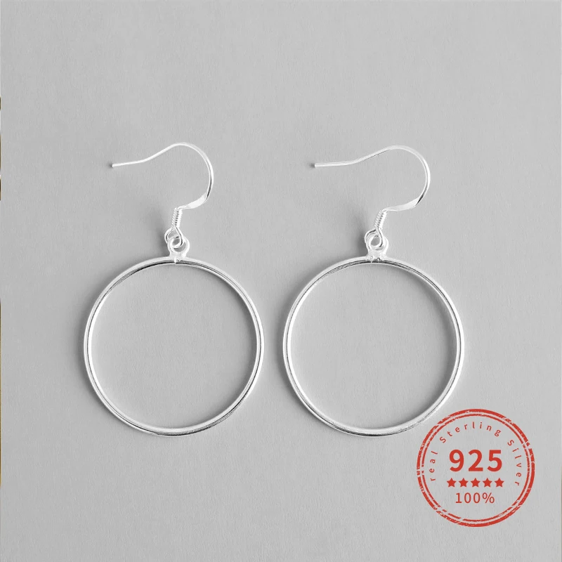 

Real 925 Sterling Silver Simple Round Circle Earrings Women Party Fine Jewelry Unique Gift 2019 Accessories WDE075