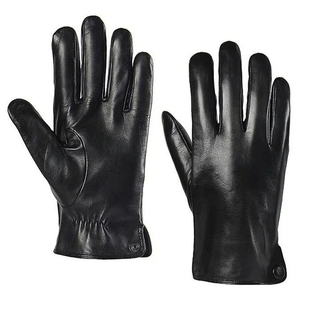 Fashion Men Leather Gloves Warm Solid Black Wrist Real Genuine Sheepskin Glove Winter Driving Time-limited M001NC - Цвет: Черный