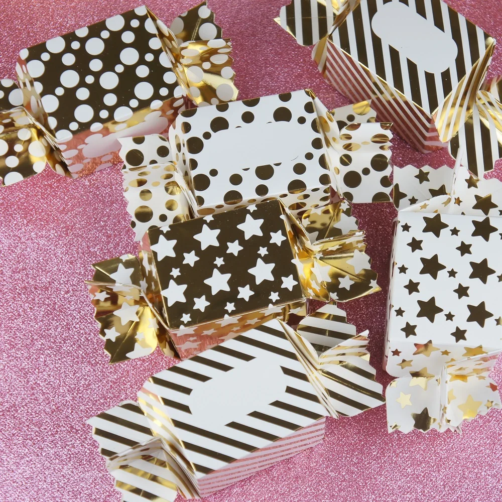 

5.8*5.8*7.5m 12pcs gold candy shape Paper Box for Candy Storage Boxes Gift Packaging wedding birthday party favor box multi-use