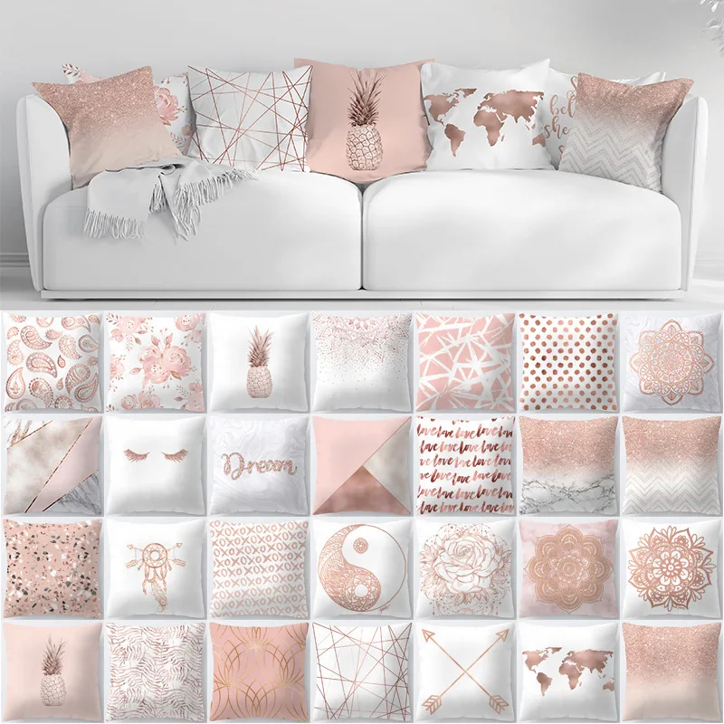 

Rose Gold Square Cushion Cover Geometric Dreamlike Pillow Case Polyester Throw Pillow Cover Home Sofa Living Room Decor 45x45cm
