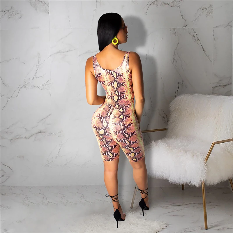 PinePear змеиный принт персонаж комбинезон Новинка лето без рукавов Bodycon детские комбинезоны женский комбинезон Прямая