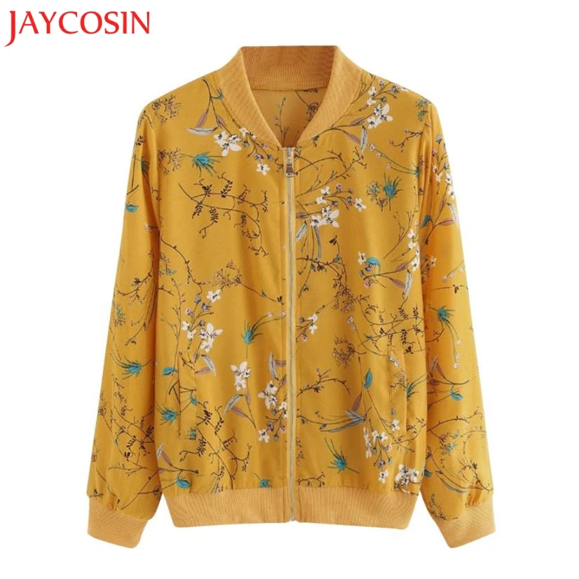 

JAYCOSIN Women Fashion Floral Print Zipper Bomber Jacket Outwear Coat z1114