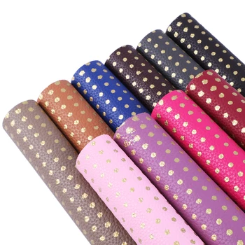 

David accessories 20x34cm gold dot Lychee Leather Faux embossed Faux Leather Fabric Sewing artificial synthetic leather,1Yc5750