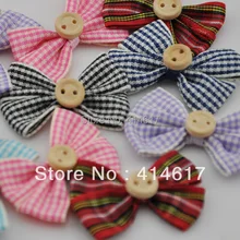 50pcs tartan plaid Gingham Ribbon Bows Flower Appliques Lots Upick A067 1