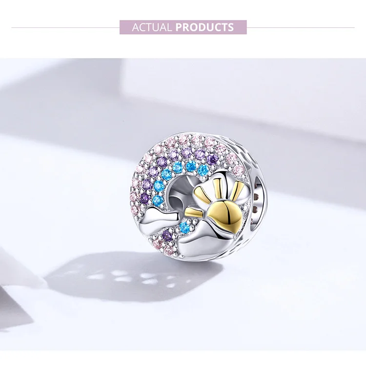 WOSTU, радужные и золотые солнцезащитные бусины, 925 пробы, Silve, шарм, подходит для женщин, браслет, подвеска, сделай сам, изготовление ювелирных изделий CQC1255