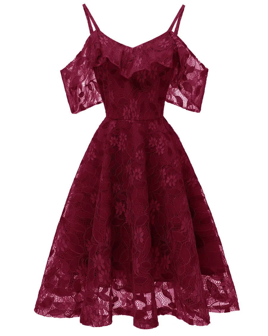 Gladiolus Spaghetti Strap Summer Dress Women Sleeveless V Neck Lace Hollow Sexy Vintage Party Dress 2019 Evening Ladies Dresses (13)