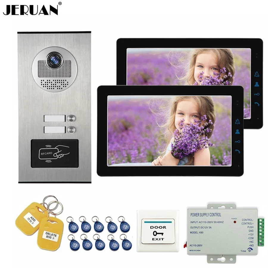 JERUAN проводной 9 дюймов видео дверной звонок Домофон Система Комплект HD RFID камера