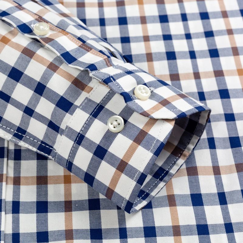 Cheap Men s Casual Button Down Plaid Checked Shirt Patch Single Pocket Long Sleeve Comfortable 100% Cotton Standard fit Dress Shirts