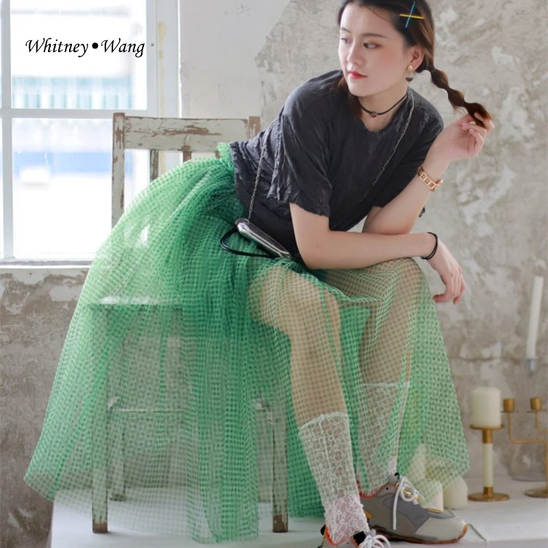 WHITNEY WANG летняя модная уличная клетчатая сетчатая юбка женские юбки s
