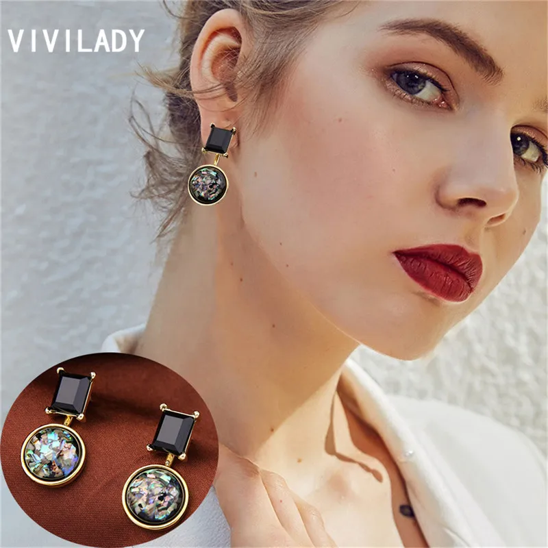 VIVILADY шикарные Съемные женские короткие серьги с подвесками модные квадратные