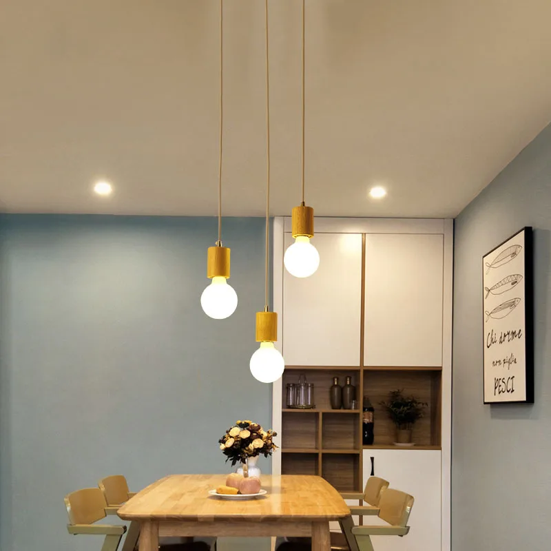 European Wood Pendant Light E27 E26 Wooden Socket Hanging Simple Classical Pendant Light For Home Kid's Room Restaurant Bar (4)