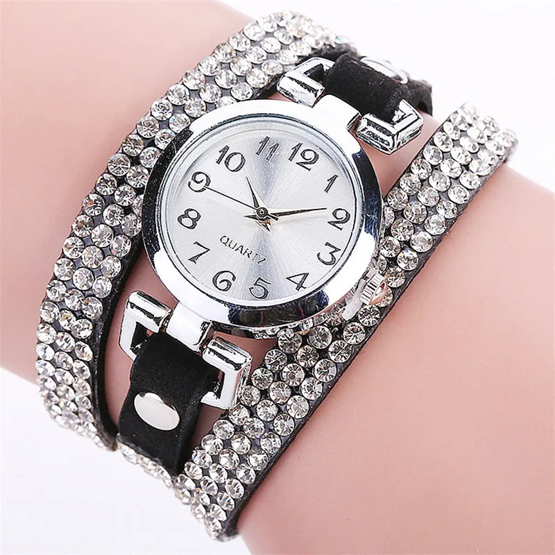 

2017 CCQ Luxury Women Crystal Rhinestone Leather Bracelet Wristwatches Casual Women Dress Vintage Clock Lady Quartz Watch