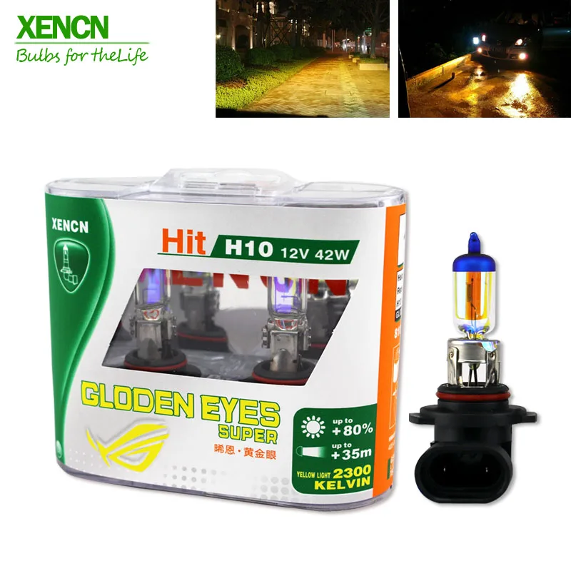 Baratos XENCN 9145 H10 12 V 42 w PY20D 2300 K ojos de oro Super luz ojos dorados automotriz halógena coche bombillas niebla 2 piezas