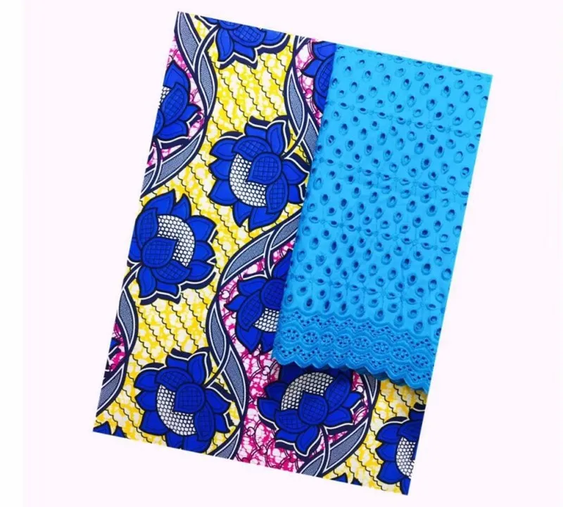 

New hot selling 6yards African Nigerian wax fabrics + 2 yards Swiss lace fabrics, high quality Nigerian wax fabrics FF37D59