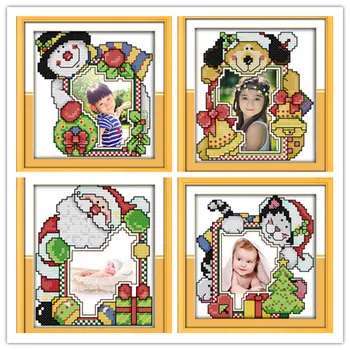 

Christmas Photo Frame Home Decor 11Ct Printed Embroidery Needlework Diy DMC Embroidery Kits in Cross-Stitch Package
