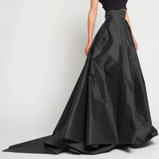 Casual Style A Line Maxi Skirt Black High Waist Zipper Long Skirts