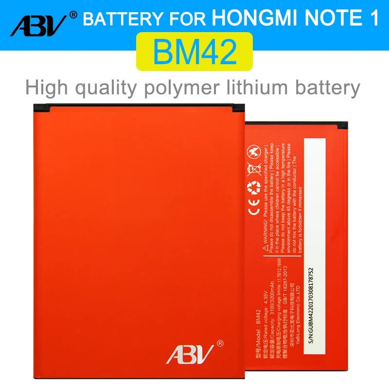 Оригинальный бренд ABV BM42 мобильного телефона Батарея для Xiaomi Redmi Note Hongmi RED rice 1 note1