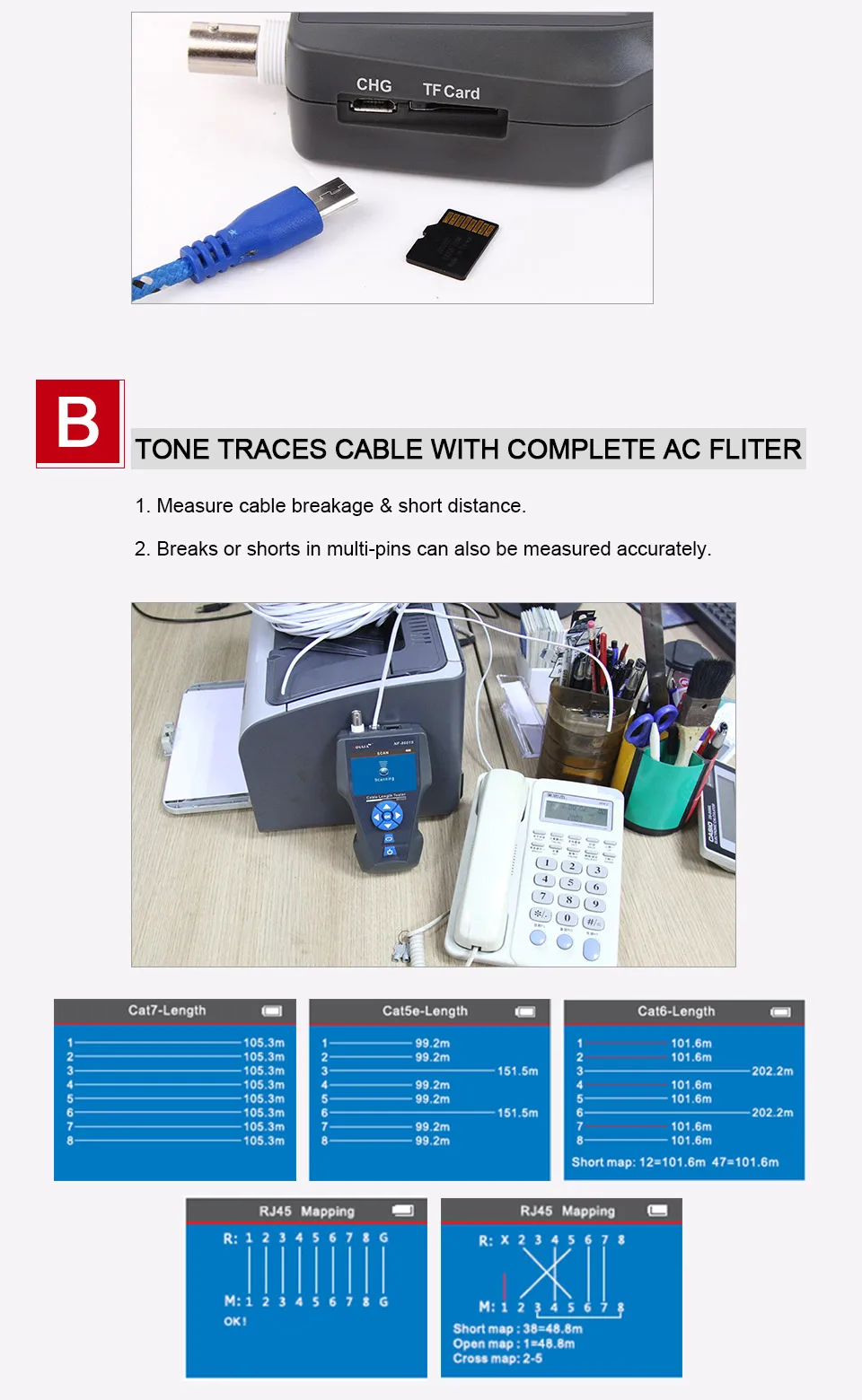 NOYAFA NF-8601S измерительный прибор tdr сетевой тестер для проверки кабелей RJ45 RJ11 сетевой кабель Длина Телефон tracker + POE + PING + Напряжение детектор