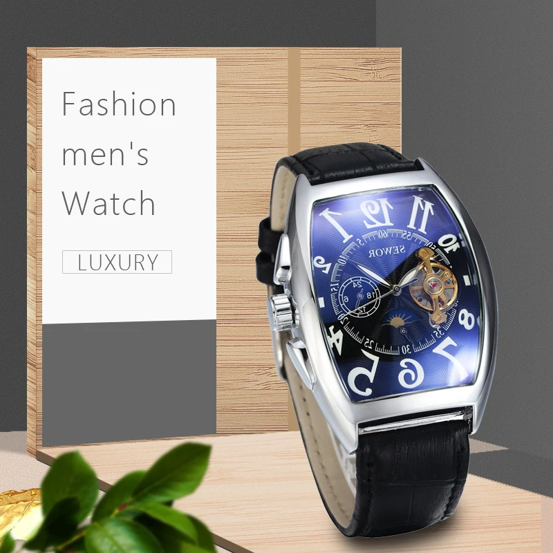 

Men's Mechanical Watches Luxury Brand Automatic Tourbillon Business Casual Leather Moon Phase Sports Men Watch 2019 New