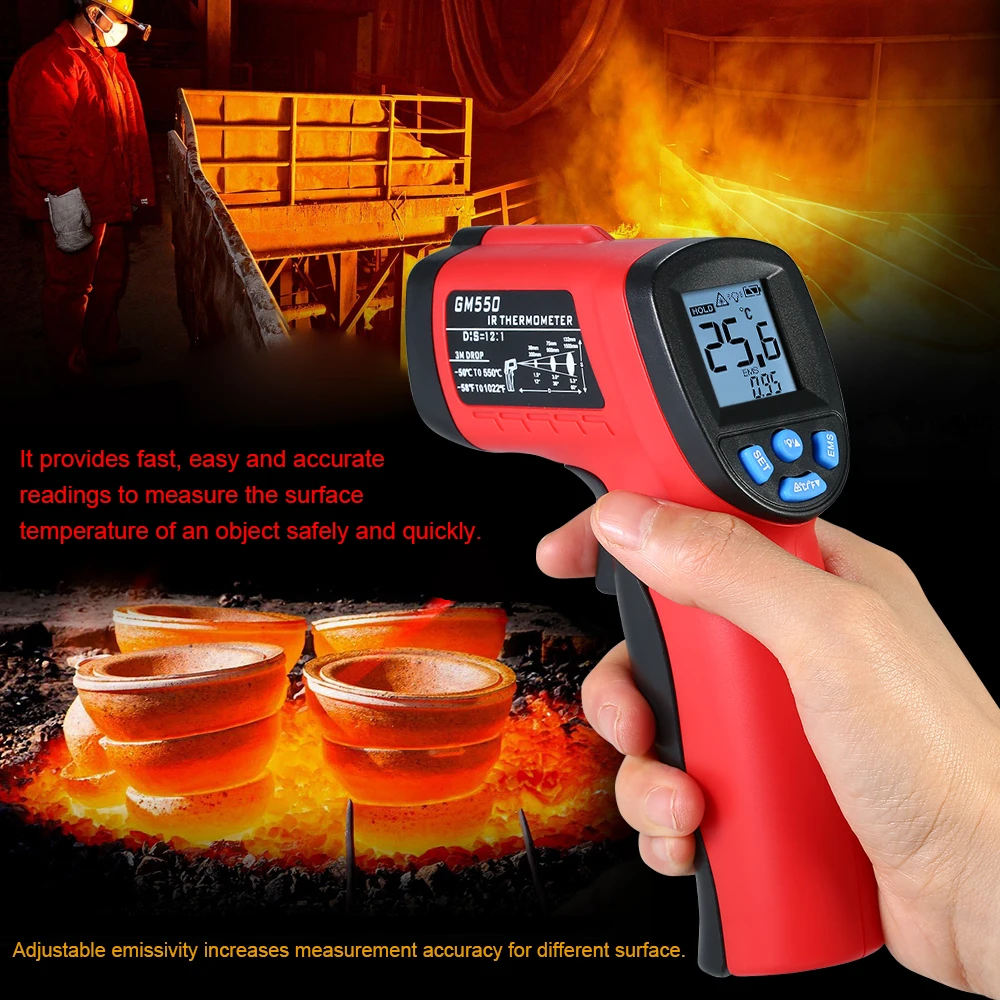 

Digital Handheld IR Infrared Thermometer 12:1 Digital Temperature Tester Pyrometer LCD Display temperature meter with Backlight
