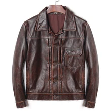 Толстая Классическая стильная куртка из бычьей кожи, винтажные мужские куртки из натуральной кожи, модная узкая коричневая куртка, распродажа