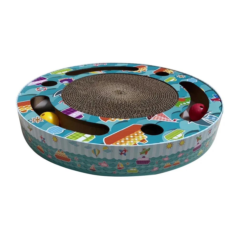 

Cat Educational Toy Scratching Board Toy Corrugated Paper Three Holes Three Slots Round Disc Grabbing Ball Grinding Claws Plate